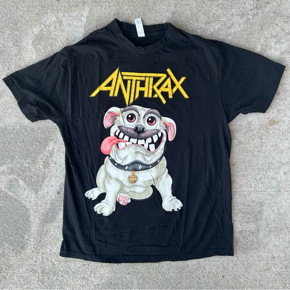 Anthrax Black Graphic Tee with Cartoon Dog - Picture 1 of 6